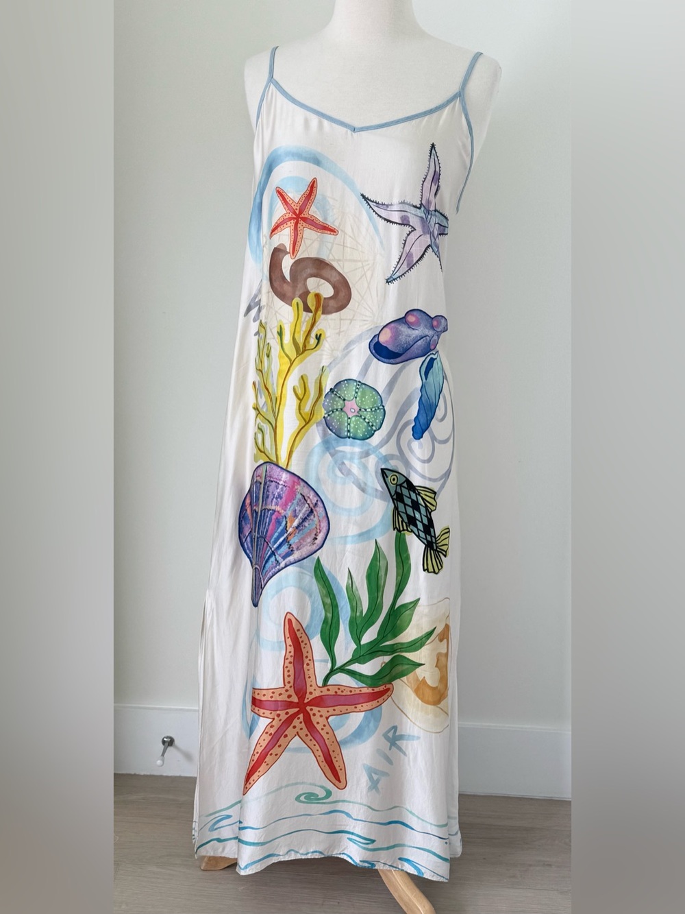 ME369 Sea Print Design Camisole Summer Midi Dress Size Small - Picture 1 of 13